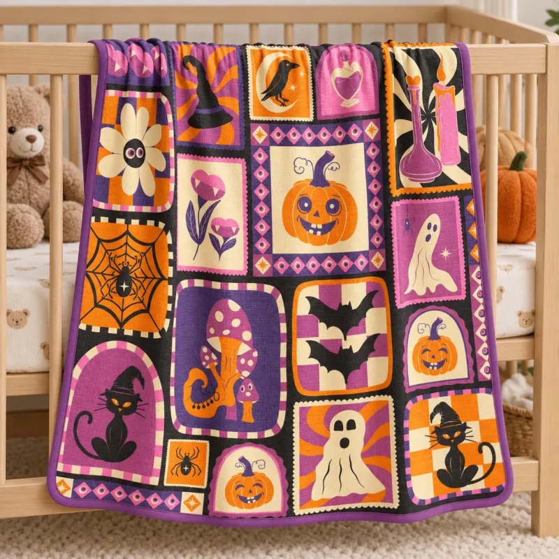 Retro Halloween Collage Bamboo Blanket