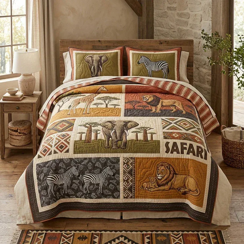 Safari Grid Bamboo Quilt Bedding Set