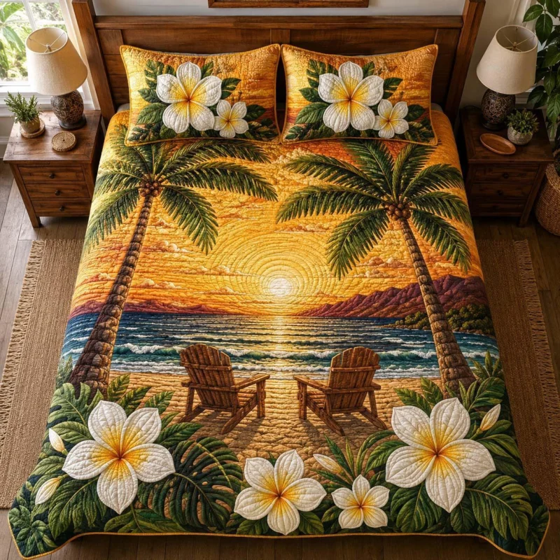Sandy Hearts Bamboo Quilt Bedding Set