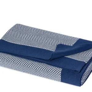 Herringbone Jacquard Cotton Navy Throw Blanket 50"x60"