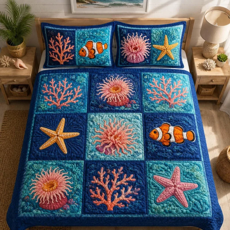 Ocean Coral Reef Bamboo Quilt Bedding Set