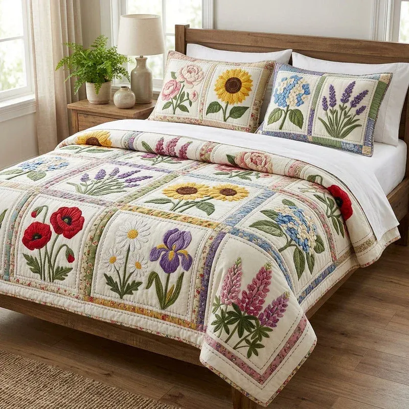 Serene Botanical Bamboo Quilt Bedding Set
