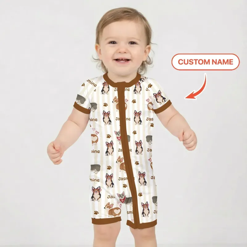 Custom Name Playful Corgis Family Matching Bamboo Shorty Zippy