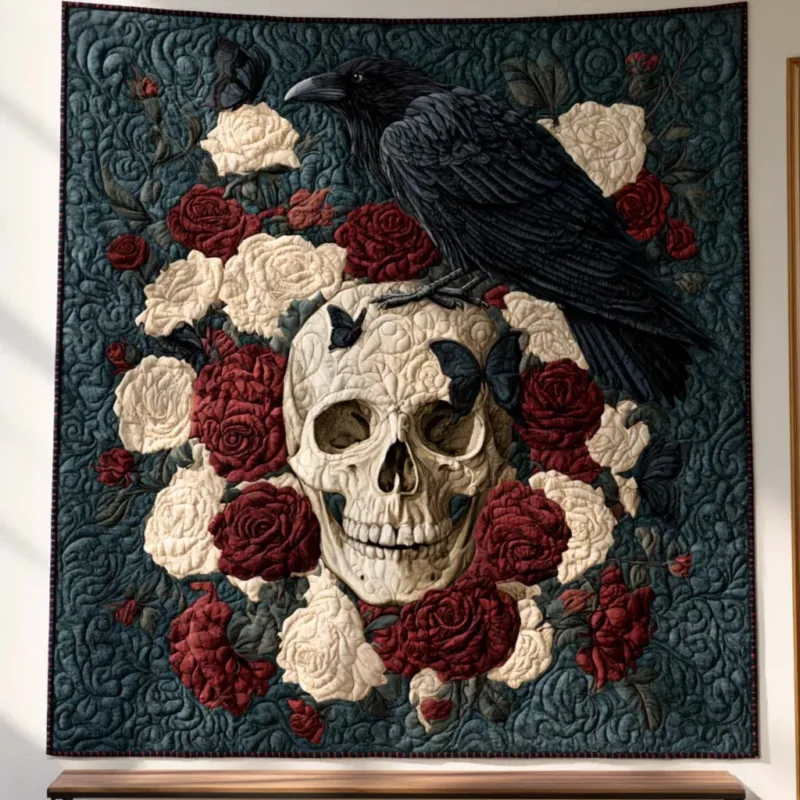 Skull Rose Garden Bamboo Quilt Blanket