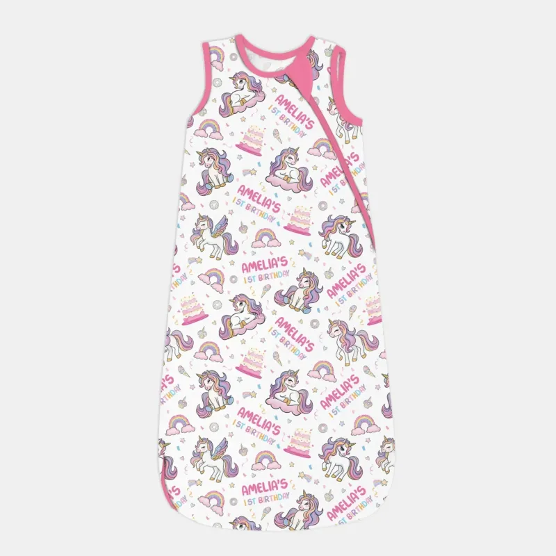 Custom Name Little Unicorn's Birthday Bamboo Sleep Bag