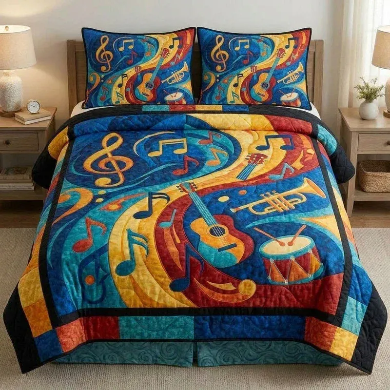 Sonic Wave Harmony Bamboo Quilt Bedding Set