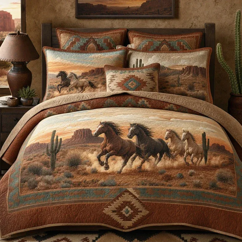 Southwestern Horse Bamboo Quilt Bedding Set