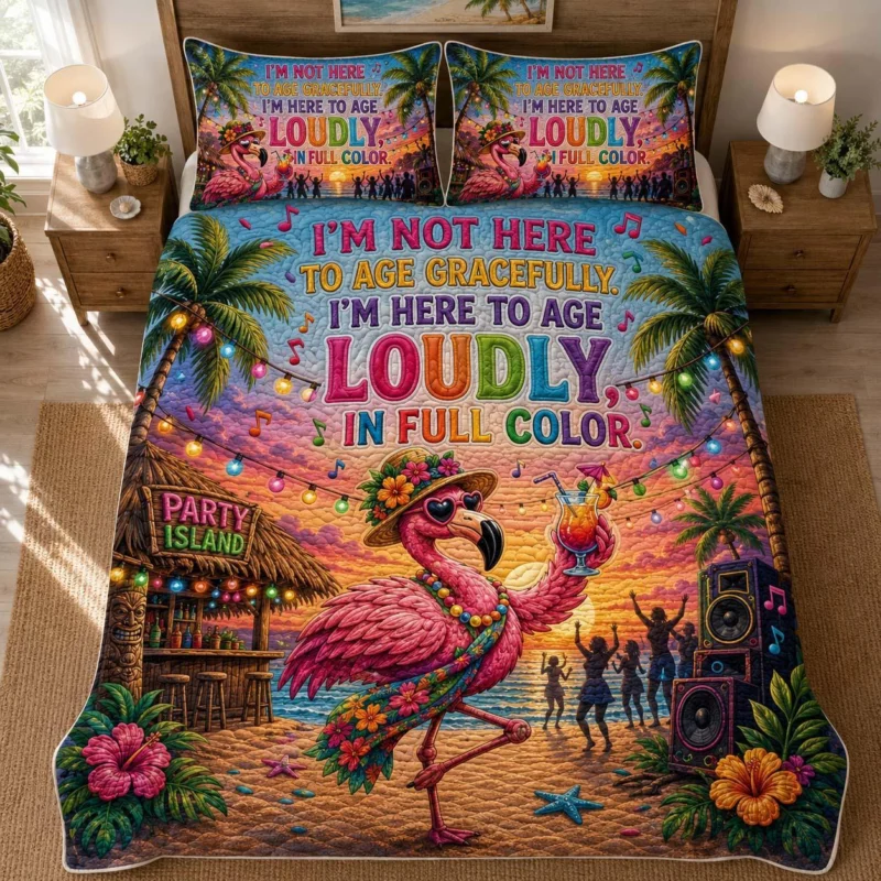 Sunny Flamingo Paradise Bamboo Quilt Bedding Set