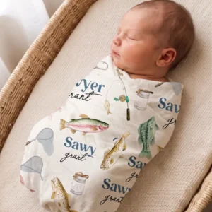 Personalized Baby Name Gone Fishing Bamboo Swaddle Blanket