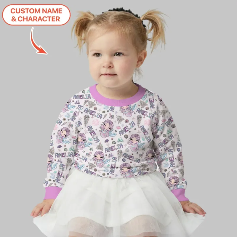 Custom Name Doodle Little Mermaid Bamboo Crewneck Sweatshirt