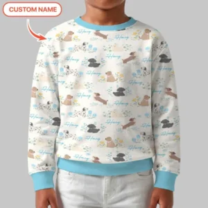 Custom Name Flower Dogs Bamboo Crewneck Sweatshirt