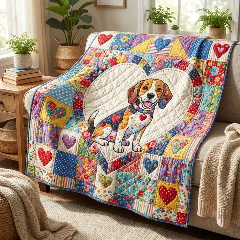 Sweet Heart Beagle Bamboo Quilt Blanket