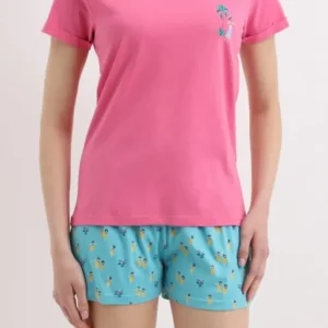 Pyjama short femme tahiti rose et bleu 1
