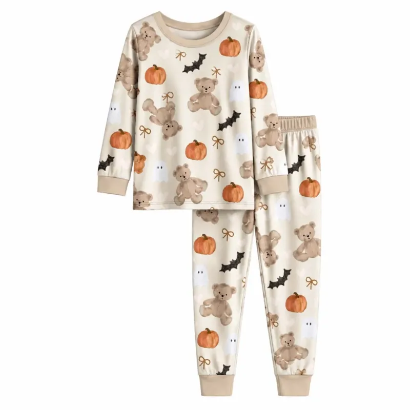 Teddy Bear Ghost Halloween Bamboo Two Piece Long Sleeve Pajama Set – Bild 2