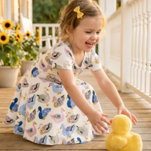 Whimsical Garden Ducks Bamboo Twirl Dress