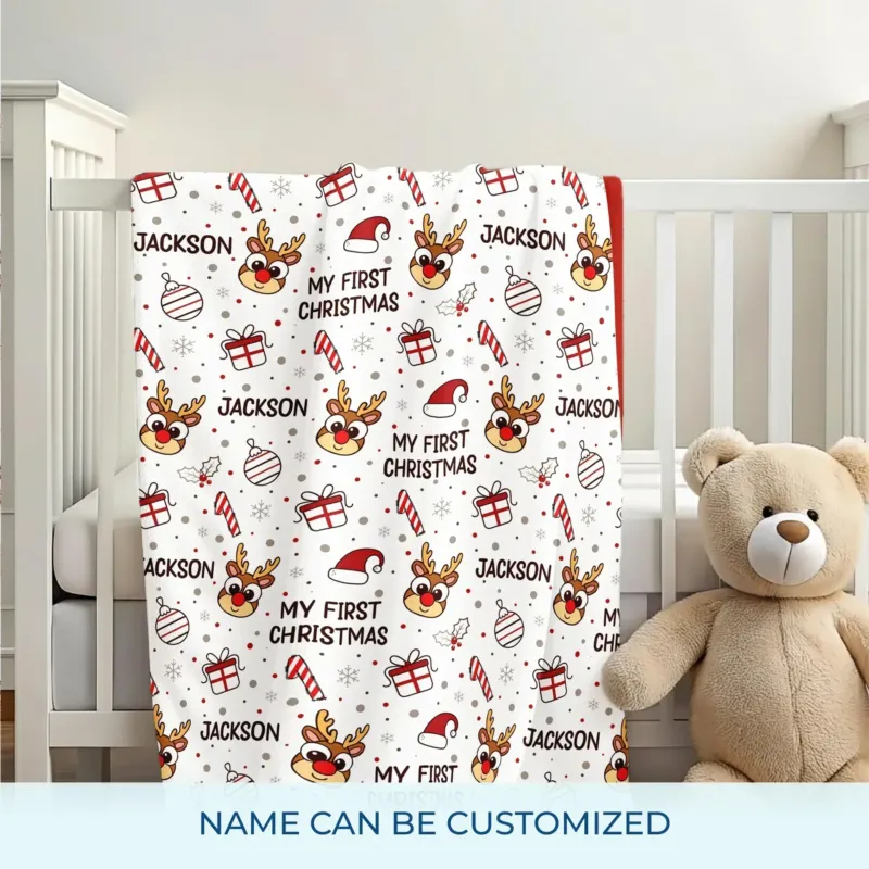 Reindeer Doodle My First Christmas Bamboo Blanket