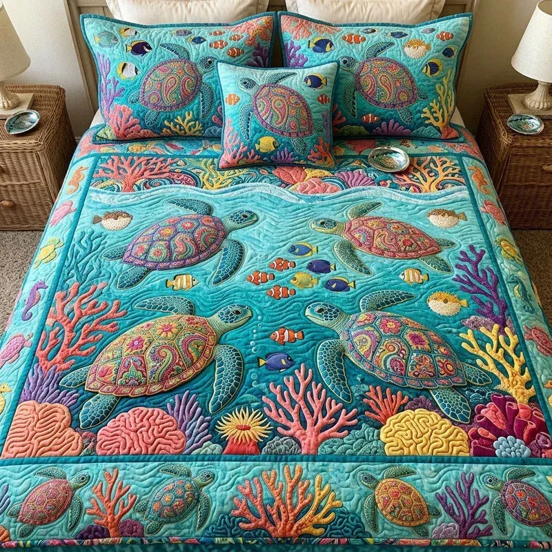 Tropical Marine Flora Bamboo Quilt Bedding Set