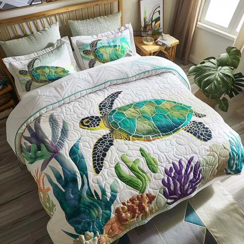 Turtle Blue Waters Bamboo Quilt Bedding Set