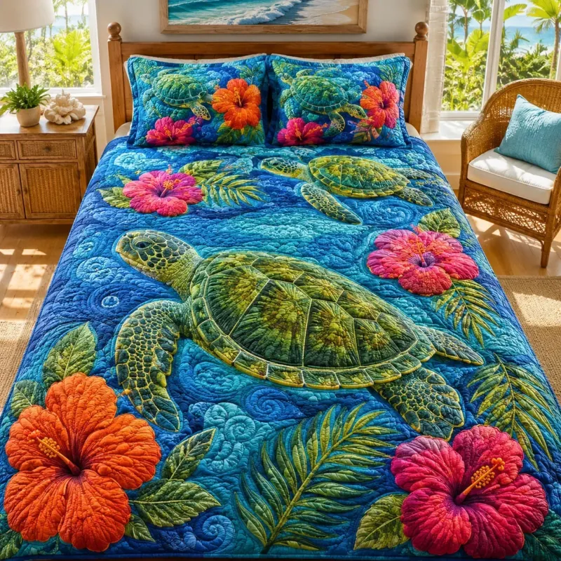 Turtle Garden Bamboo Quilt Bedding Set