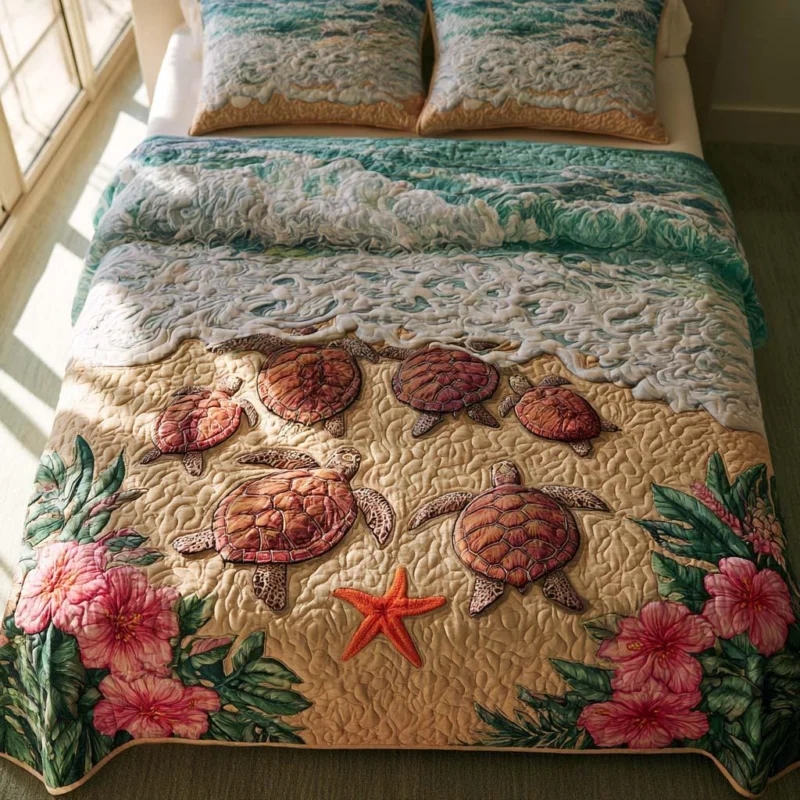 Turtle Summer Escape Bamboo Quilt Bedding Set