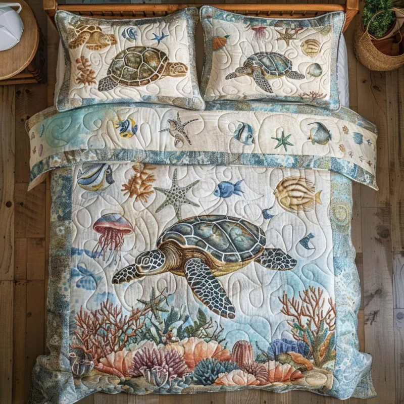 Turtle Trails Bamboo Quilt Bedding Set