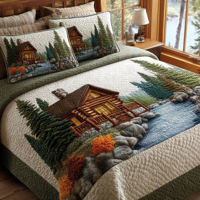 Woodland Cabin Bamboo Quilt Bedding Set