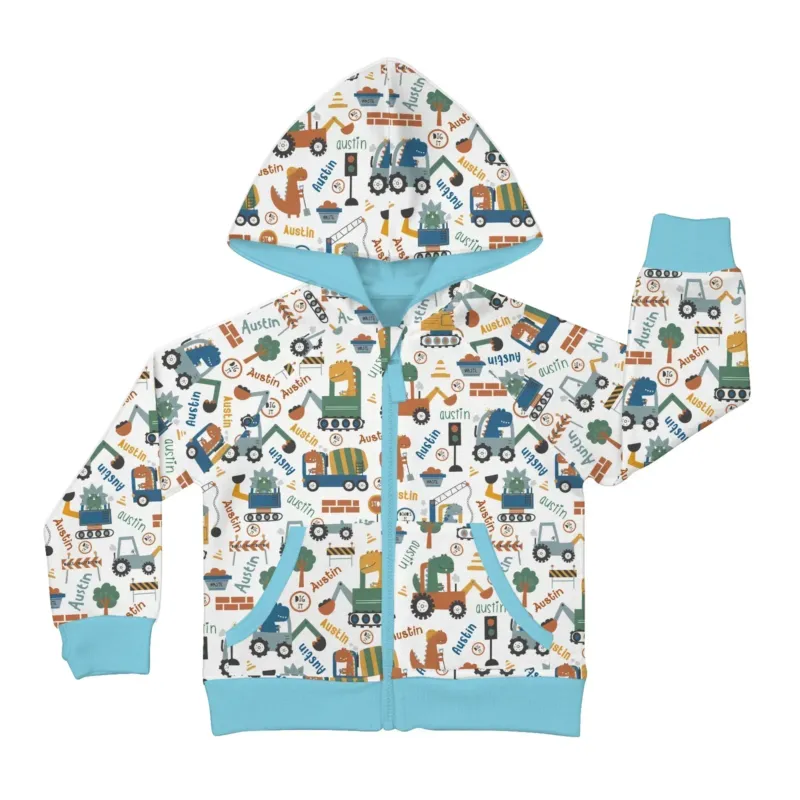 Custom Name Dino Diggers Bamboo Zip Hoodie