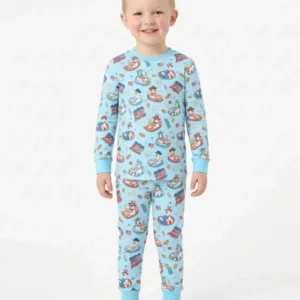 250 America Patriotic Goose Family Matching Bamboo Two Piece Long Sleeve Pajama Set