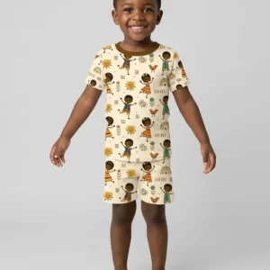 Cute African Heritage Bamboo Two Piece Short Sleeve Shorts Pajama Set