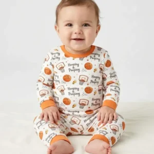 Funny Basketball Hooping & Pooping Bamboo Two Piece Long Sleeve Pajama Set