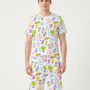 Tiny Scientist Explores The World Bamboo Men Short Sleeve Short Pajama Set