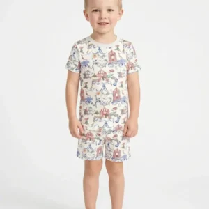 Vintage Lousiana Circus Toile Family Matching Bamboo Two Piece Short Sleeve Shorts Pajama Set
