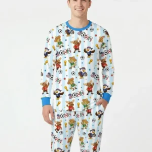 Striped Cute Mascots Soccer Cup 2026 Bamboo Men's Pajama Set