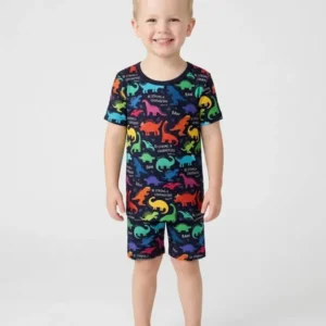 Be Strong and Courageous Dinosaur Christian Bamboo Two Piece Short Sleeve Shorts Pajama Set