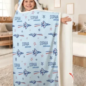 Patriotic American Flag Jet Fighter Bamboo Wearable Hooded Blanket