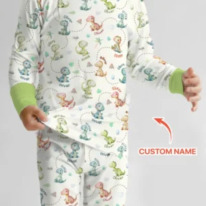Personalized Dino Friends Bamboo Two Piece Long Sleeve Pajama Set