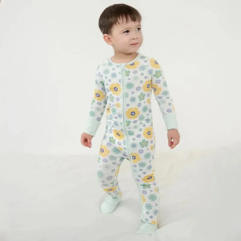Aqua Floral Convertible Zippered Romper , Aqua Floral Convertible Zippered Romper - Newborn