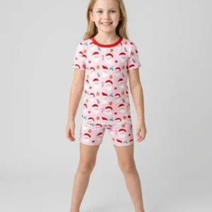 Christmas Sweet Santa Bamboo Two Piece Short Sleeve Shorts Pajama Set