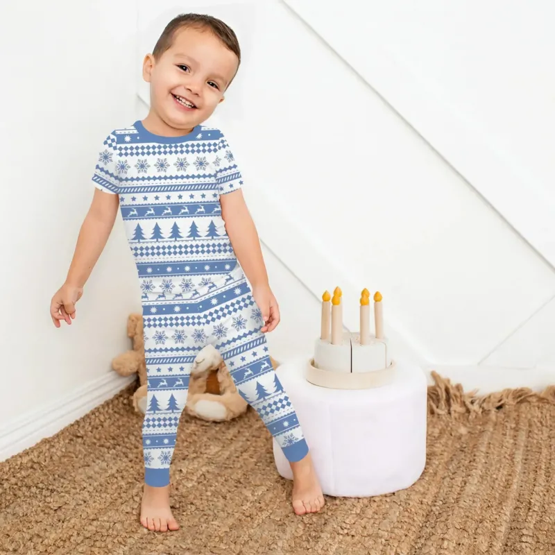 Blue Fair Isle Two Piece Short Sleeve Pajama Set , Blue Fair Isle Two Piece Short Sleeve Pajama Set - 12-18M