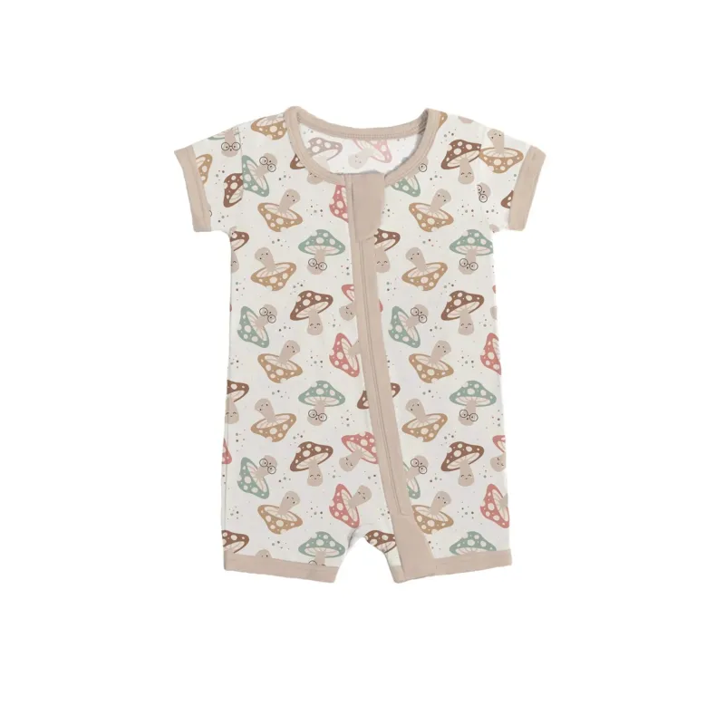 Brown Mushrooms Shorty Zippered Romper , Brown Mushrooms Shorty Zippered Romper - 0-3M