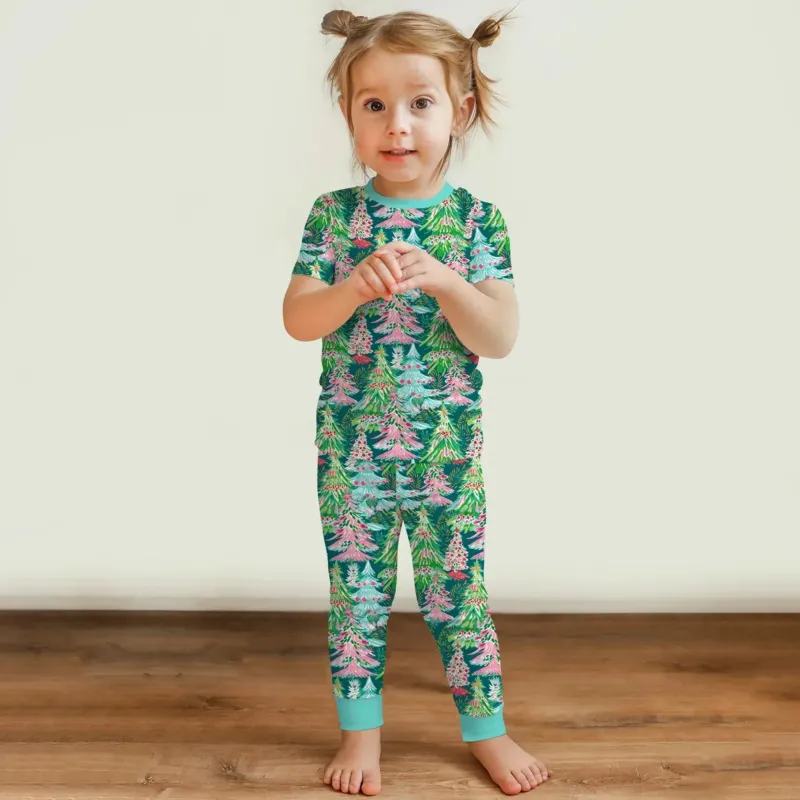 Brushstroke Merry Trees Two Piece Short Sleeve Pajama Set , Brushstroke Merry Trees Two Piece Short Sleeve Pajama Set - 12-18M