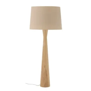 Stehlampe Calen – Gummibaumholz mit Leinenschirm