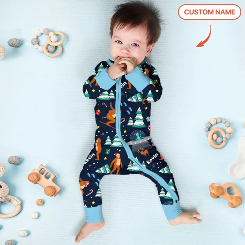 Christmas Bigfoot Custom Name Boy Convertible Zippy , Christmas Bigfoot Custom Name Boy Convertible Zippy - 0-3M
