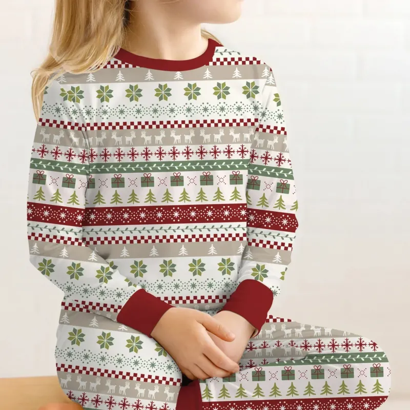 Christmas Fair Isle Red and Green Two Piece Long Sleeve Pajama Set , Christmas Fair Isle Red and Green Two Piece Long Sleeve Pajama Set - 12-18M