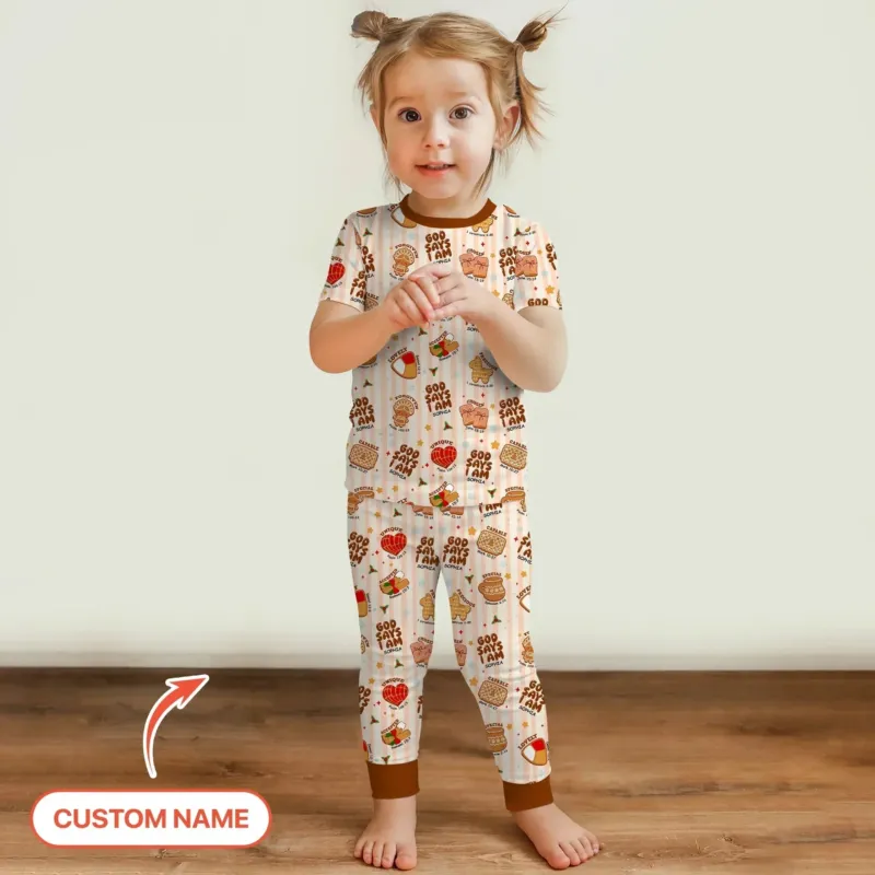 Christmas Mexican Cookies Custom Name For Girls Two Piece Short Sleeve Pajama Set , Christmas Mexican Cookies Custom Name For Girls Two Piece Short Sleeve Pajama Set - 12-18M