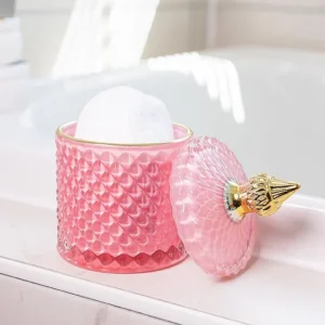 Vintage Quilted Covered Cotton Jar Pink Rose