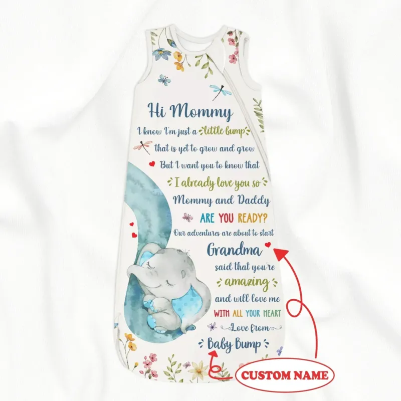 Custom Elephant Sleep Bag 1.0 TOG - Baby Shower Gift , Custom Elephant Sleep Bag 1.0 TOG - Baby Shower Gift - XS