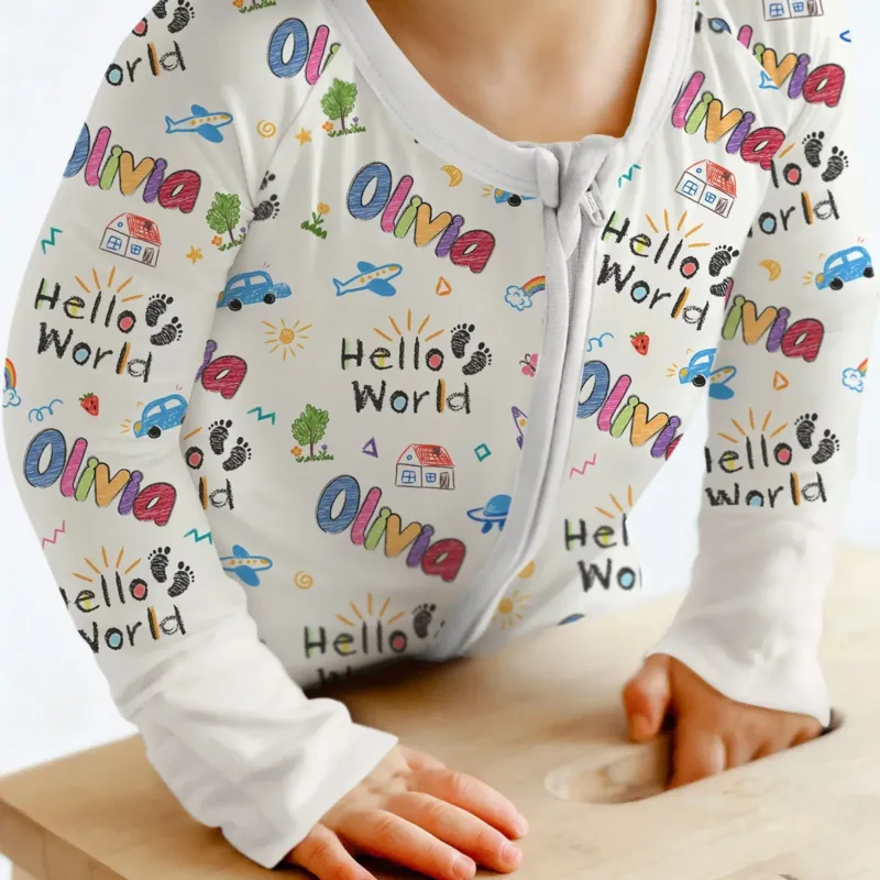 Custom name "Hello World" - Crayon Style Convertible Zippy , Custom name "Hello World" - Crayon Style Convertible Zippy - 0-3M
