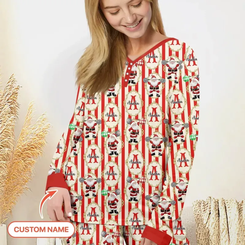Custom Name Santa Stripes Women Pajama Set , Custom Name Santa Stripes Women Pajama Set - Only Shirt / S