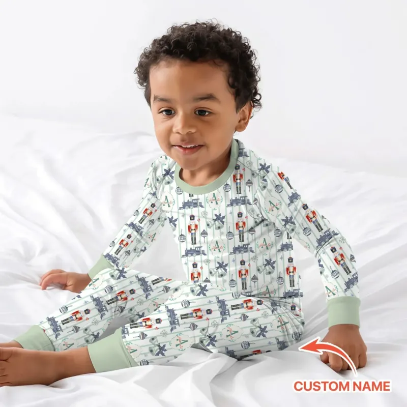 Custom Nutcracker Medium Blue Two Piece Long Sleeve Pajama Set , Custom Nutcracker Medium Blue Two Piece Long Sleeve Pajama Set - 12-18M